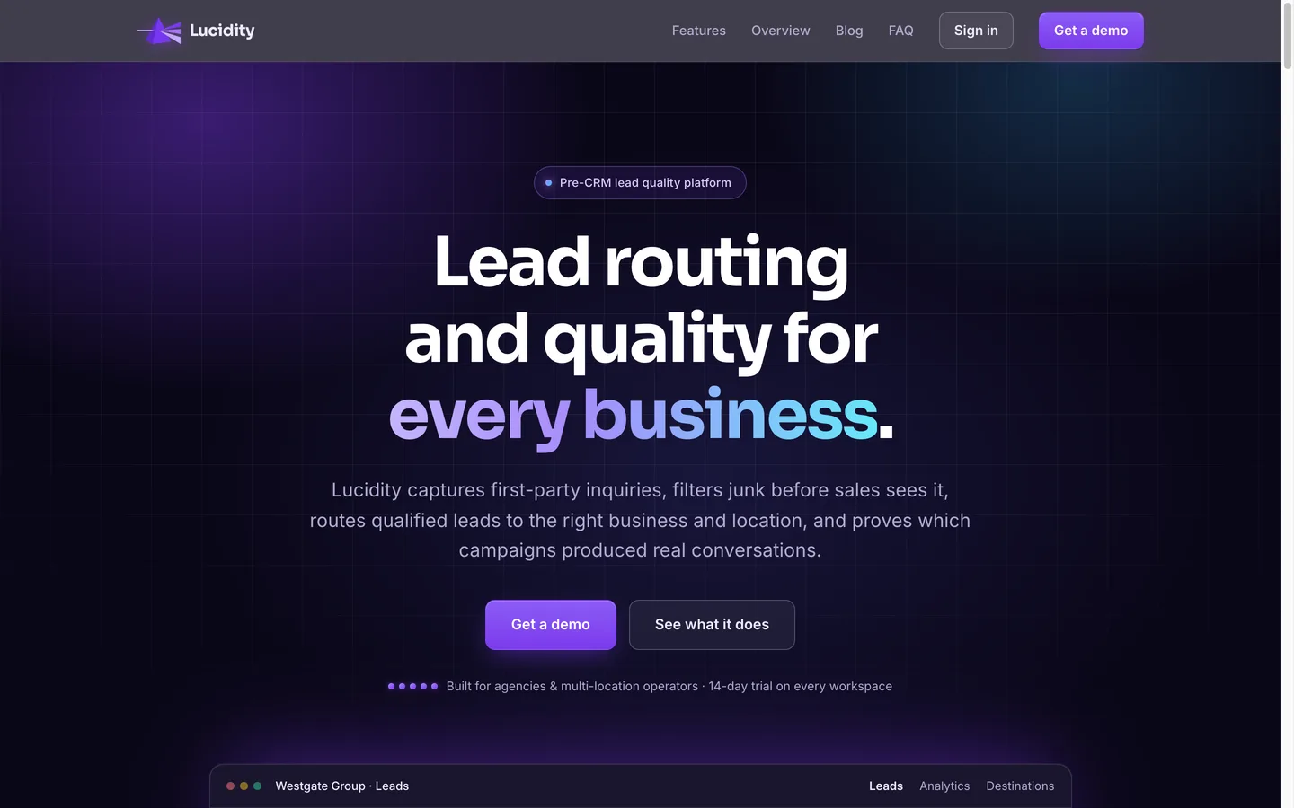 Lucidity: pre-CRM lead routing, quality validation, and attribution platform